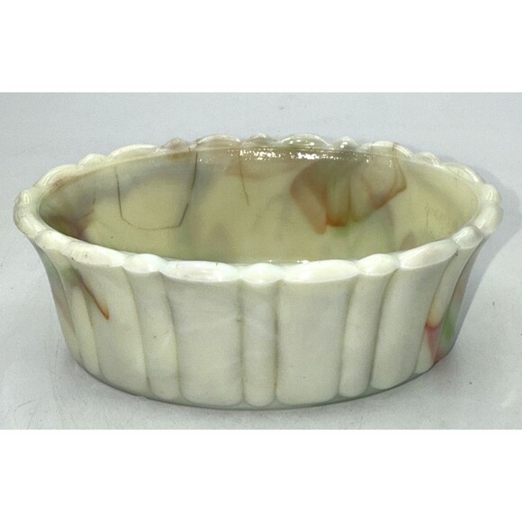 Vintage Akro Agate Marbleized Slag Glass Planter Orange Cream Green Glows 6” - Picture 2 of 16
